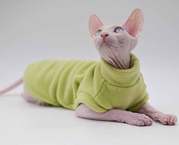 Hairless Cat Clothes Autumn/Winter Warm Fleece Super Soft Stretch Cat Clothes for Sphynx,Devon, Konis,Small Cats and Dogs (Purple, Medium)
