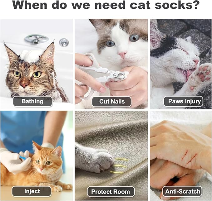 HDKUW Cat Anti-Scratch Shoes, Pet Scratch Deterrent Boots for Cats Small Dogs, Grooming Kitten Accessories Nail Gloves, Adjustable Cat Claw Cover for Bathing Shaving Treatment Checking Gray M