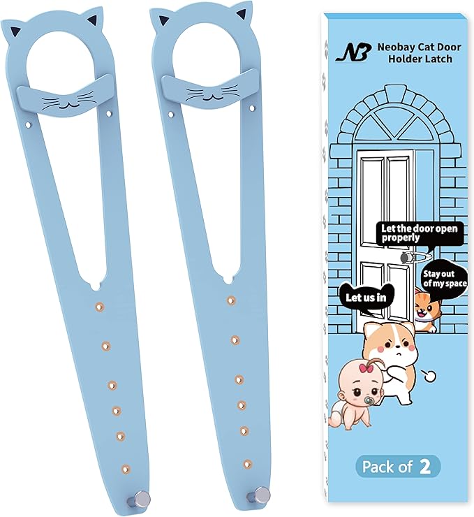 Neobay Cat Door Latch with Stabilizer 2 Packs, 7 Sizes Adjustable Door Latch for Cat to Keep Dog Out of Litter Box, No-Drill Alternative of Pet Gates and Interior Pet Door, Plastic