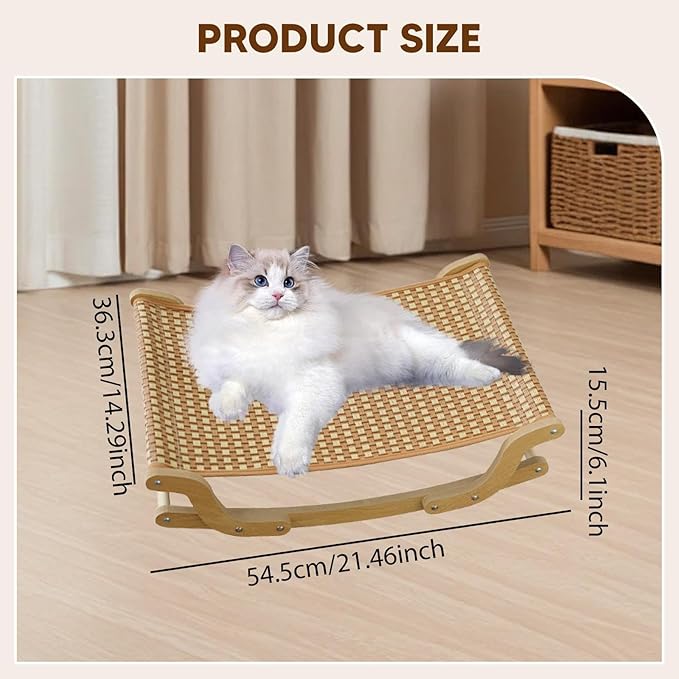 Wooden Cat Scratcher Bed Lounger for Indoor Cats Play Rest Scratching Board Furniture- Cooling Mat