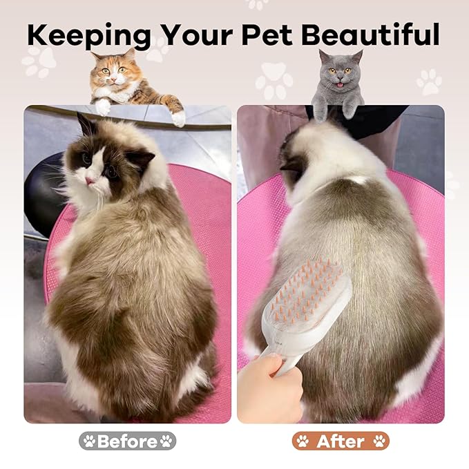 Cat Steam Brush for Shedding, 4 in 1 Cat Steamy Brushs Cleanser with Foldable Handle, Pet Spa Brush for Cats, Spritz Defur Comb for Pets, Steam Brushs for Cats