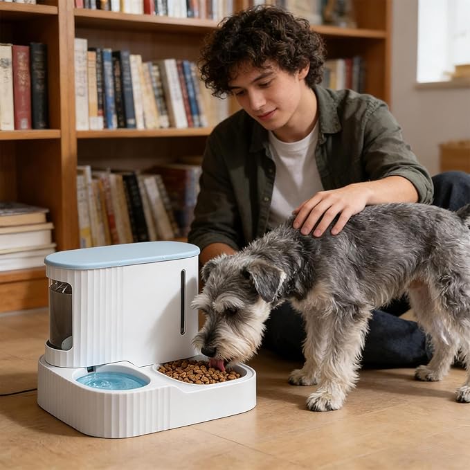 Cat Water and Food Dispenser - 2 in 1 Pet Water Feeder,3L Detachable Automatic Cat Food Dispenser,for Kitten Puppy Home Indoor Vacation Feeding Watering