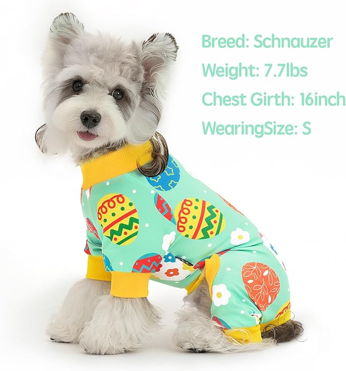 XPUDAC Easter Dog Pajamas, Soft Lightweight Dog Outfit Easter Eggs Puppy Clothes for Small Medium Dogs Pjs Pet Jumpsuit, M