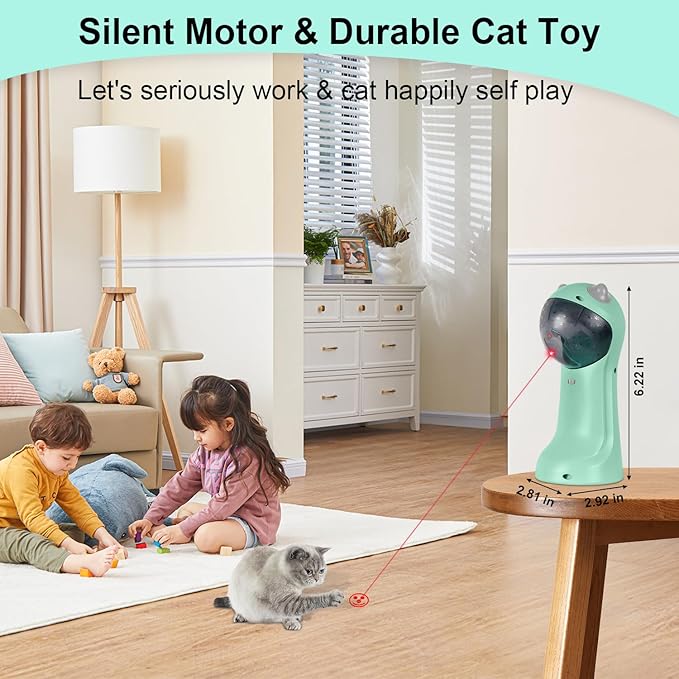 TBTeek Cat Toy, Automatic, Motion-Activated, Rechargeable, 5 Fun Patterns, Random Rotating Trajectory, 4 Speed Modes, Adjustable Light Angles for Indoor Cat Kitten Dog(Green)