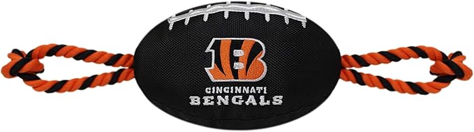 Pets First NFL Cincinnati Bengals Dental Dog TUG Toy with Squeaker. Tough PET Toy for Healthy Fun, Teething, & Cleaning Pet's Teeth & Gum, Team Color