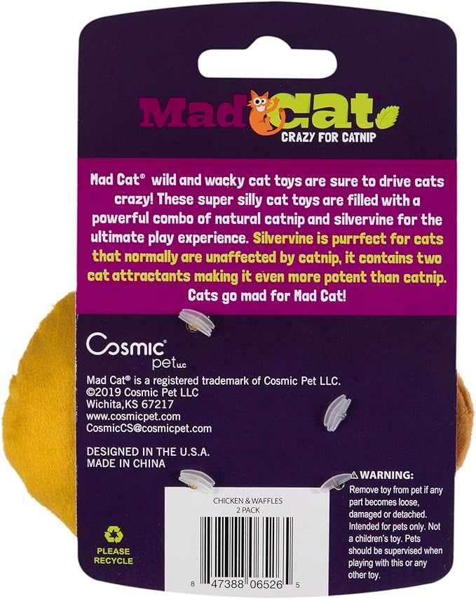 Mad Cat Chicken and Waffles Twin Pack Catnip & Silvervine Cat Toy, Pack of 2
