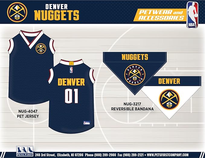 Pets First NBA Denver Nuggets Dog Jersey, Large - Tank Top Basketball Pet Jersey