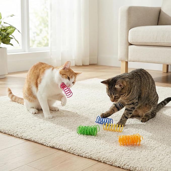 120 Pack Colorful Cat Springs Toys Pet Wide Cat Plastic Coil Spiral Springs for Cat Kitten Pets Swatting Biting Hunting Active Play