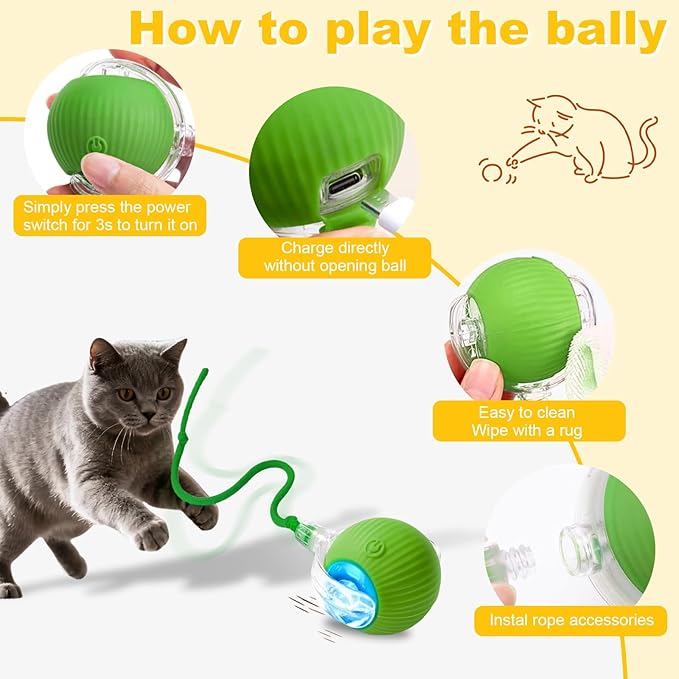 2-Pack Interactive Cat Toys Ball for indoor Cats&Dog,Automatic Cat Toy 360° Auto-Rotation Smart Obstacle Avoidance,Includes 4 Cat Spiral Spring,Cat Enrichment Toys for Indoor Cats (Yellow&Blue)