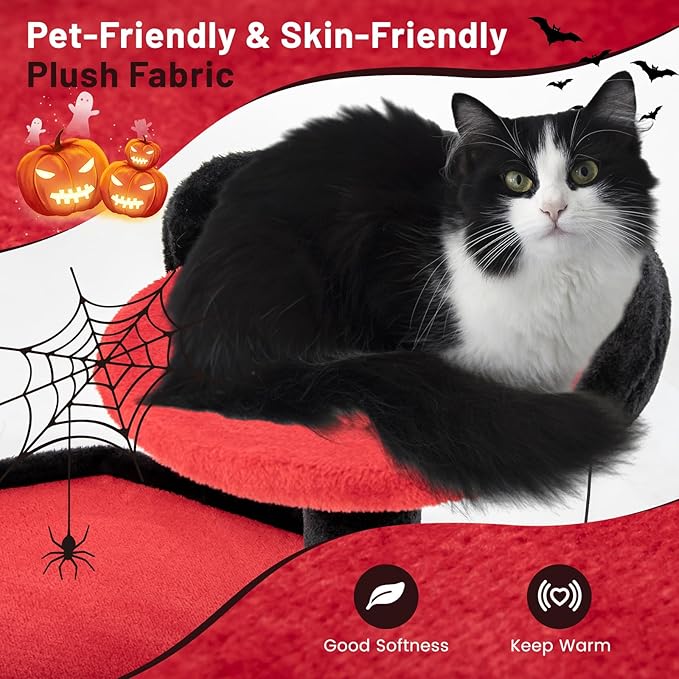 Tangkula Gothic Cat Tree, 52 Inch Black Cat Tower with Coffin Bed, Condo, Sisal Scratching Posts, Pompom Bat-Shaped Ball, Halloween Pet Furniture, Spooky Goth Cat Tree for Indoor Cats