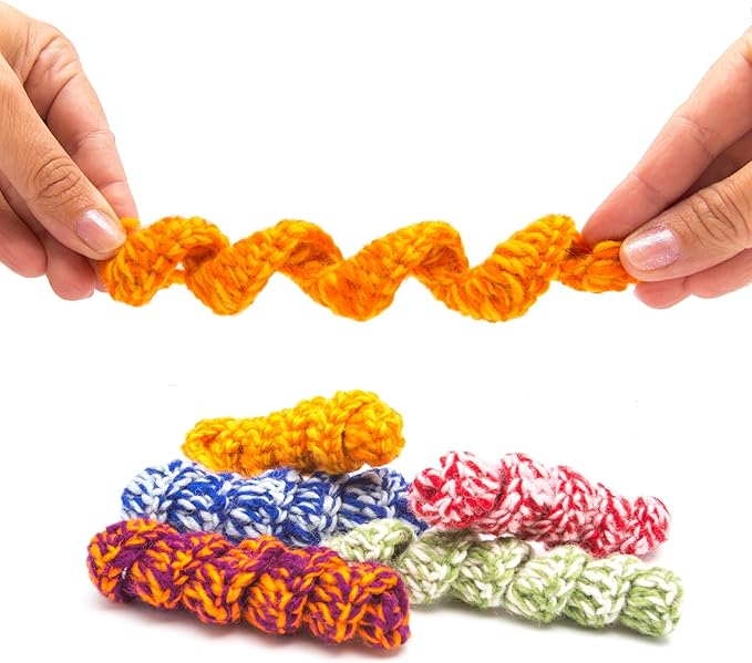 Glaciart One Crochet Spring Cat Toy β 5 Pcs Soft Fuzzy Enrichment 100% Natural Wool Yarn - Interactive Stretchable Play Cat Toy Set - Safe for Pets, Non-AZO Colored Dyes