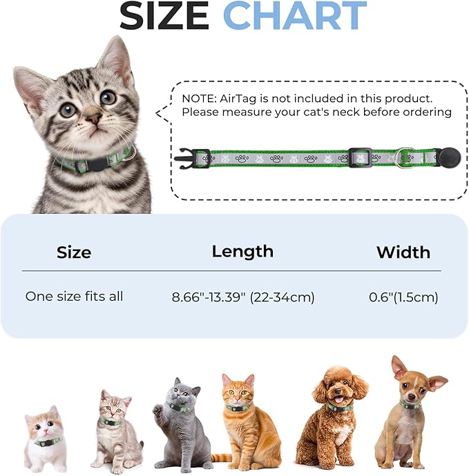 Cat Collar Breakaway, Reflective Kitten Collar with Bell, Safety Buckle Kitten Collar, Lightweight, Adjustable, Comfortable, Suitable for Boy Girl Cats (7"-13") Emerald