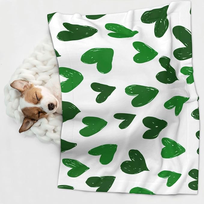Cat Dog Blanket Green Hearts Ultra Soft Warming Mat for Indoor Pet Beds Furniture 27.6 X 19.7inch