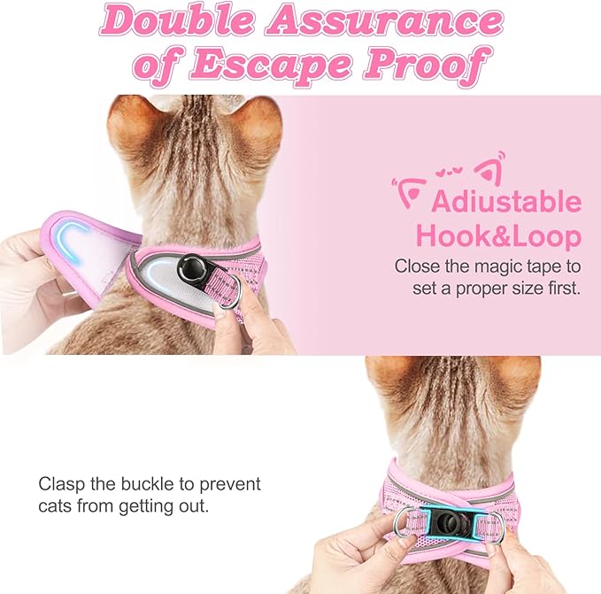 Cat Harness and Leash for Walking Escape Proof, Adjustable Kitten Vest Harness Reflective Soft Mesh Puppy Harness for Outdoor, Comfort Fit, Easy to Control (NPink, S)