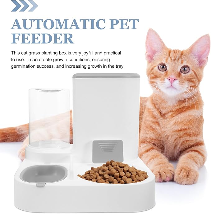 Automatic Pet Food and Water Feeder Station with Large Capacity Detachable Bowl for Dogs and Cats, Grey, Wet and Dry Food Separation, Suitable for Puppies and Adult Pets