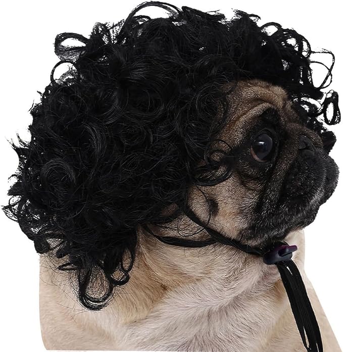 Psivika Pet Wigs Funny Dog Cat Cosplay Wig Pet Costume Cat Cosplay Decoration for Halloween, Christmas, Parties, Festival (Black)