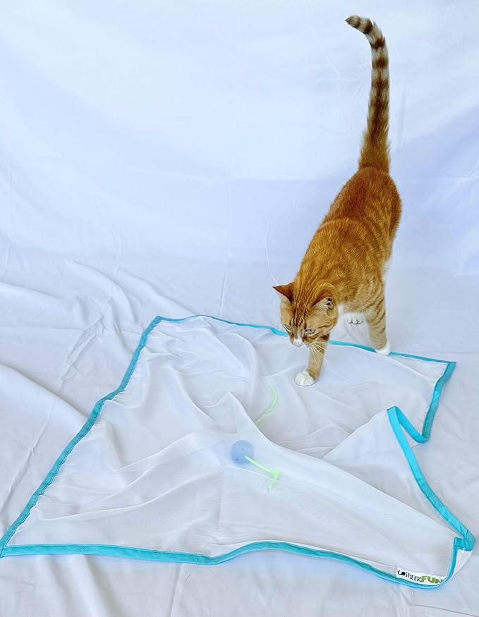 Toy, Renews Old Toys, Engages Hunting Instincts, Made in USA, Ball, Versatile, Quiet, Crinkle Edges, Cats, Kittens, cat playmat, Bed, Hide and Seek, Blue & White, 27"x37"