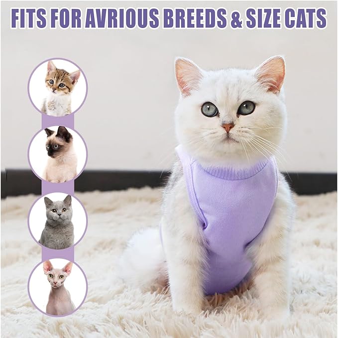 Idepet Cat Surgery Recovery Suit Kitten Onesie for Cats After Surgery Female Breathable Kitty Spay Suit for Abdominal Wound Skin Diseases E-Collar Alternative Wear(Purple,S)