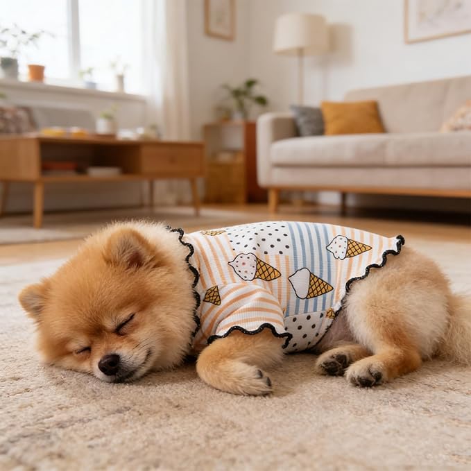 Winmany Dog Cooling Shirt for Small Dog Cat, Puppy Summer Sun Protection Stretchable Clothes, Quick Dry Breathable Pet Vest Outfit, Ice Cream, Polyester, X-Large