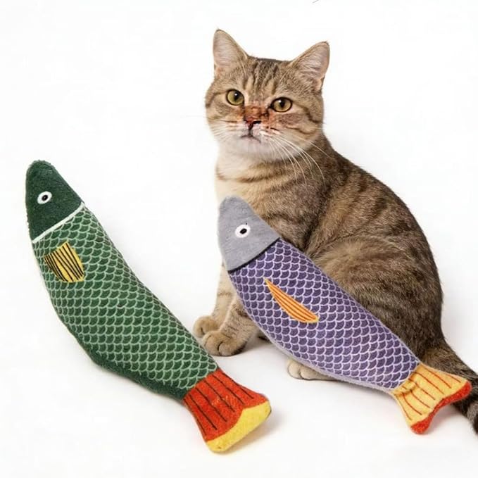 2 Pcs Fish Shaped Catnip Toys Crinkle Sound Cat Chew Toys for Teething Interactive Plush Toys for Indoor Cats Self Play Chew Sticks Bored Relief Perfect Cat Gift (2 Pcs Pack)