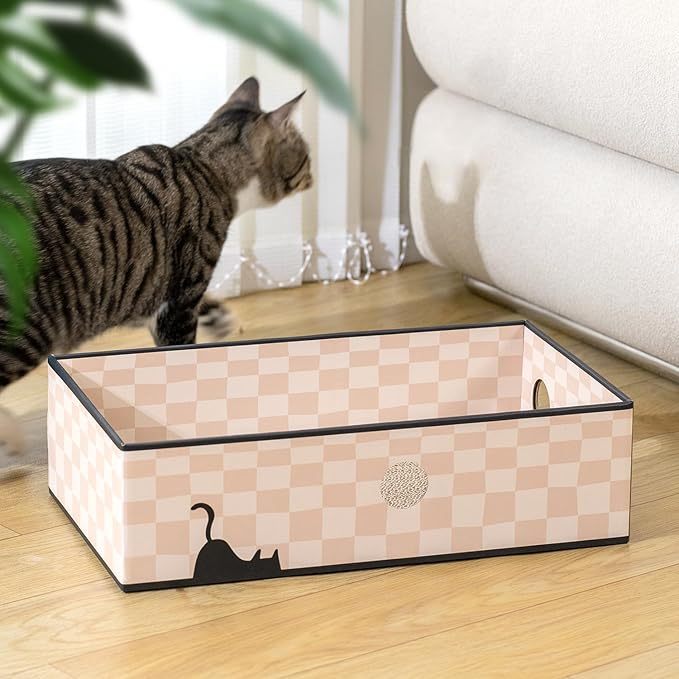 Conlun Cat Scratcher Box with 3-Layer Corrugated Board, Heavy-Duty Double-Sided Cardboard Cat Bed, Interactive Hole Design, Checkered, Large