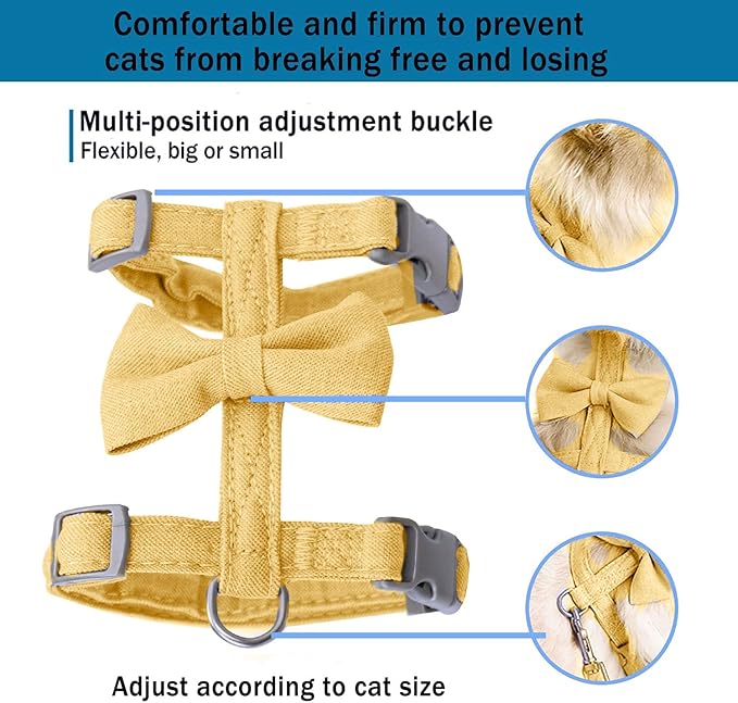 Cat Leash, Cat Harness and Leash Ddzmz Soft Mesh Breathable Adjustable Cat Vest Pets Harnesses for Walking Escape Proof Yellow Color L Size for Pets Cats Kitten Puppy Rabbit Ferret (1-Pack)