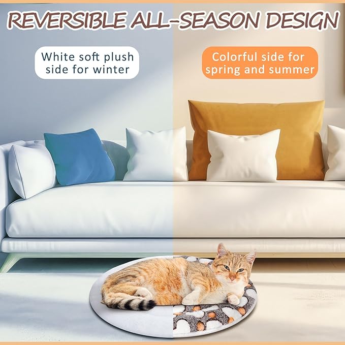 VitalCozy 2 Pack Self Heating Cat Pad Self Heating Cat Bed Machine Washable Heat Pet Mat Reversible Body Thermal Warm Round Dog Bed Crate Blanket for Feral and Indoor Cats(16'',Heart)