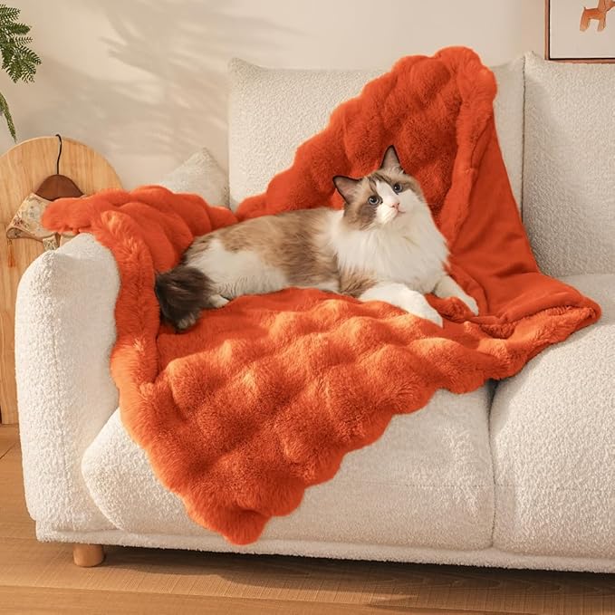 SOMAHE Cat Blanket, Reversible Sherpa & Bubble Fleece Pet Throw, Ultra-Soft Plush for Indoor Cats, Machine Washable, Anti-Static, Warm & Cozy, 22"Ă18" Inch Orange