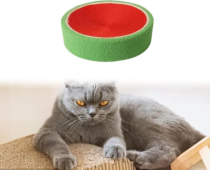 Sisal Round Cat Scratching Board Scratcher Bowl for Indoor Cats Wear Resistant Fruit Scratch Board for Kitty Kitten, Watermelon
