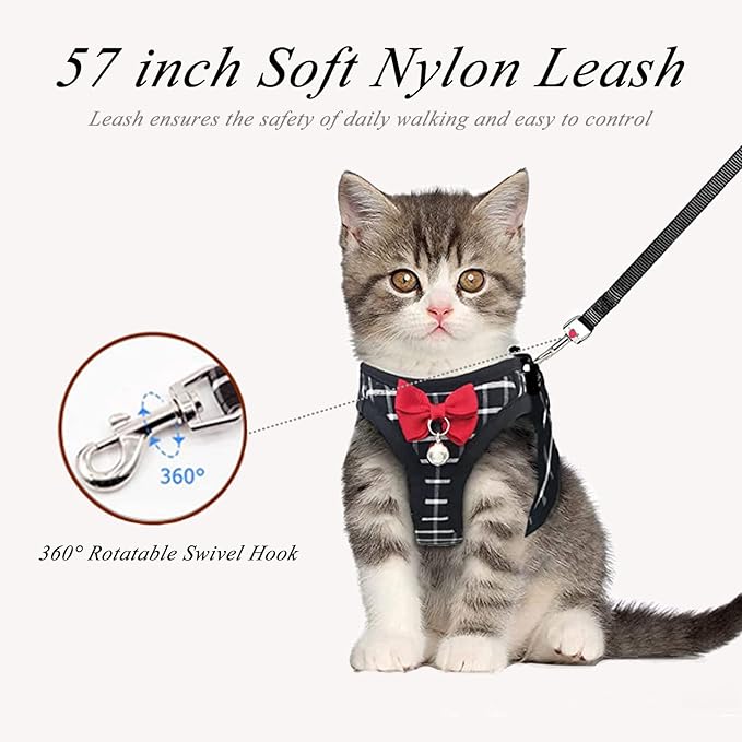 Cat Harness and Leash Set for Escape Proof,Breathable Dog Harness,Pet Harness,Adjustable Mesh Vest Harness for Puppy Cat Rabbit (Black, XXS)