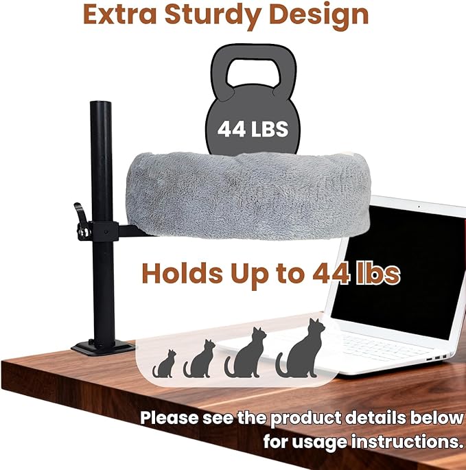 17.5" Large Cat Desk Bed,One-Button Easy Lift & Rotate,Extra Thick Cushion,Additional Cooling Mat,Reversible Two-Tone,Super Soft Plush Faux Fur Table Pet Bed,Machine Washable Bed(Twilight Duo, Large)