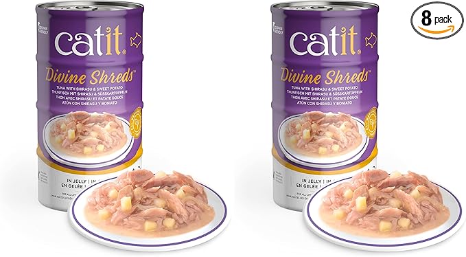 Catit Divine Shreds in Jelly, Premium Wet Cat Food, Tuna with Shirasu & Sweet Potato (Pack of 2)