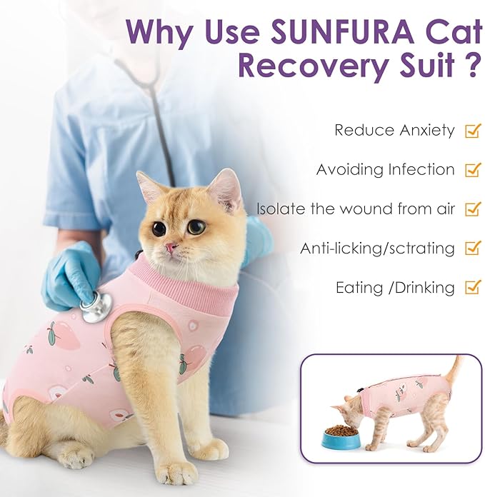 Cat Recovery Suit, Kitten Surgical Full Bodysuit for Abdominal Wound Protector Anti Licking After Surgery, Professional Bandages Cone E-Collar Alternative for Small Male & Female Pets