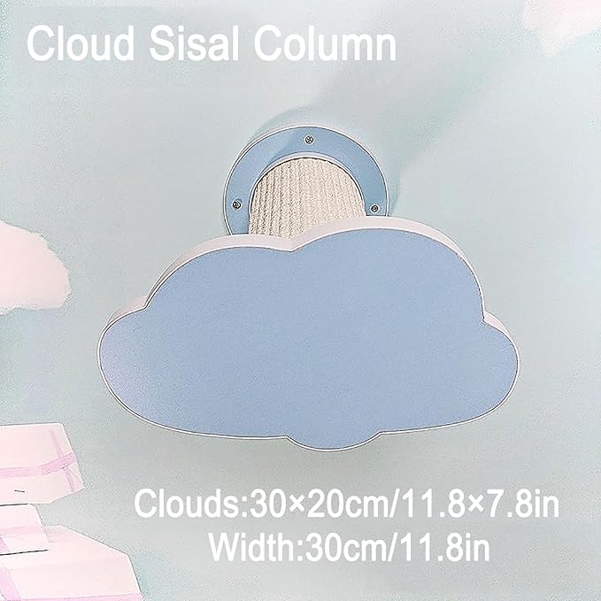 Natural Solid Wood Cat Wall Climbing Set with Colorful Sisal Posts | Cat Wall Furniture for Home & Cats Shelter | with Star/Moon/Cloud Designs(Blue,30 * 20cm)