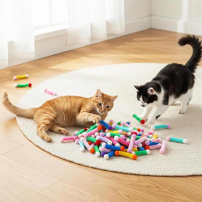 24 Pcs Cat Springs Toys Interactive Cat Toy Colorful Cats Spiral Spring Toy Cute Kitten Stuff for Swatting Biting Hunting Pouncing Kitten Toys