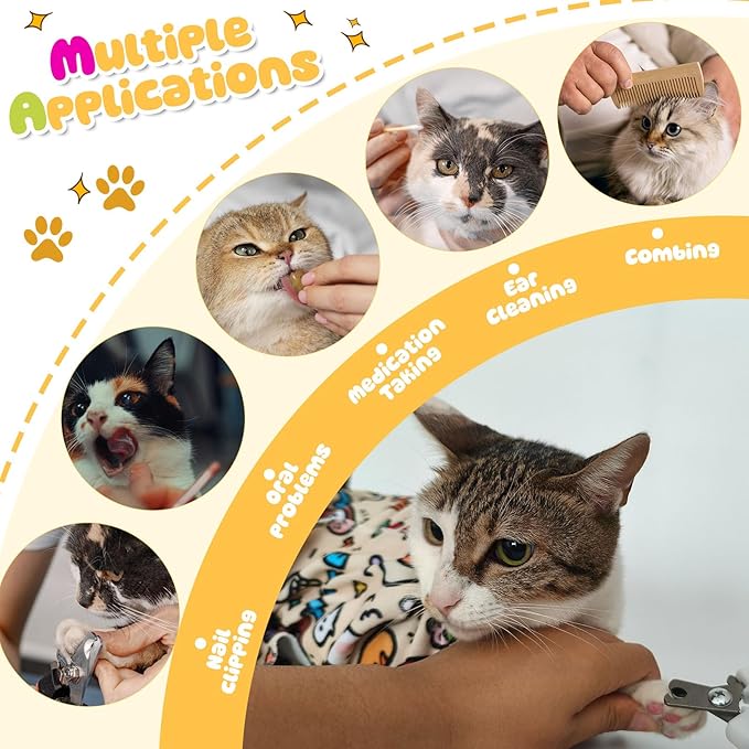 4 Pieces Cat Grooming Wrap with Relaxation Cat Nail Clipper Set 27.6 Inches Cat Wrap Anti-Scratch Cat Swaddle Wrap Anti-Escape Cat Burrito Wrap for Medicine Nail Clipping Teeth Brushing Ear Cleaning