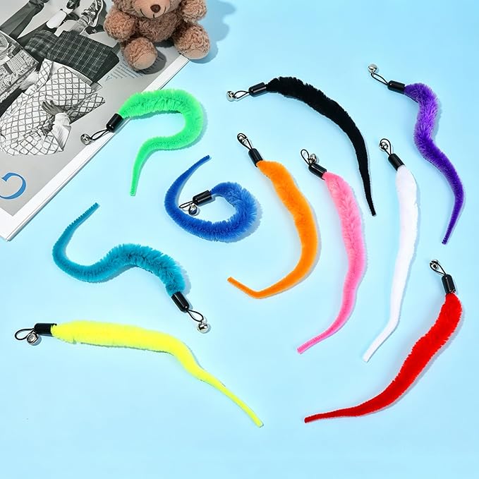 10PCS Cat Worm Toys, Colorful Interactive Cats Wand Attachment, Soft Worm Cat Toy for Teaser Play, Chase Exercise & Kitten Training