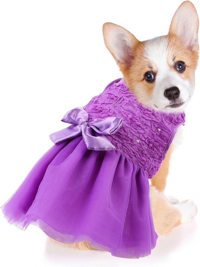 ASENKU Dog Dress Pet Wedding Dress Princess Lace Puppy Birthday Party Outfit Formal Apparel Girl for Small Medium Dogs Cats (Medium, Purple)