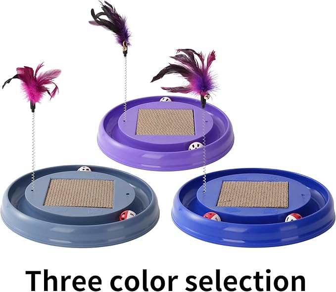 Interactive Cat Ball Track Toy Cat Scratcher with 2 Self-Rotating Balls and 1 Kitten Interactive Toy,Durable Scratch Pad for Indoor Play,Cardboard Scratcher Pad 3-in-1 Cat Toy (Purple)