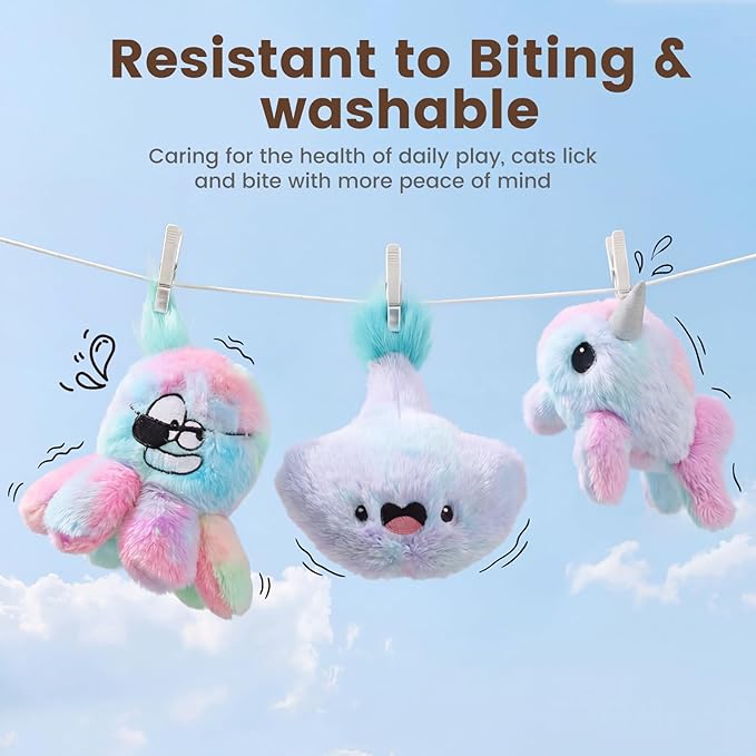 3 Pack Flapping Cat Toys with Catnip *3, Cat Plush Toy w/ Chirp & Crinkle Paper, USB-chargeable Floppy Wiggle fish for Bored Cats,Interactive Kitty Exercise Toy, Indoor Cats & Kitten Moving Kicker