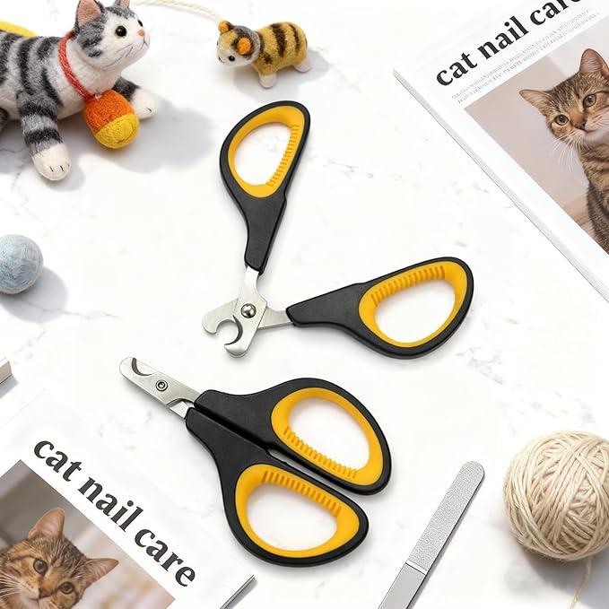 Professional Pet Nail Clippers(Yellow,2-Pack) for Cats & Small Pets, Upgraded Stainless Steel Claw Trimmers for Kittens, Puppies, Rabbits & Small Dogs