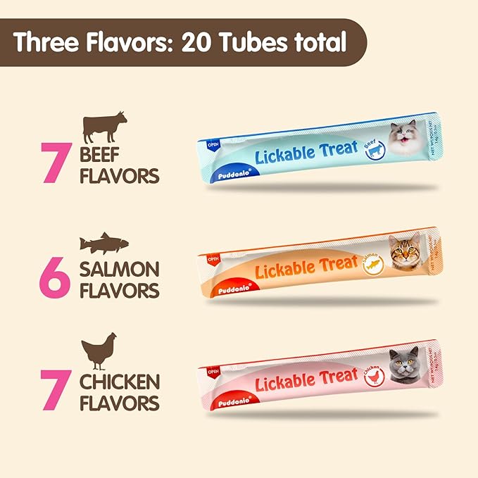 Lickable Cat Treats, High-Meat Puree, Grain & Gum Free, High Protein, No Additives, 0.5oz Tubes (Pack of 20)