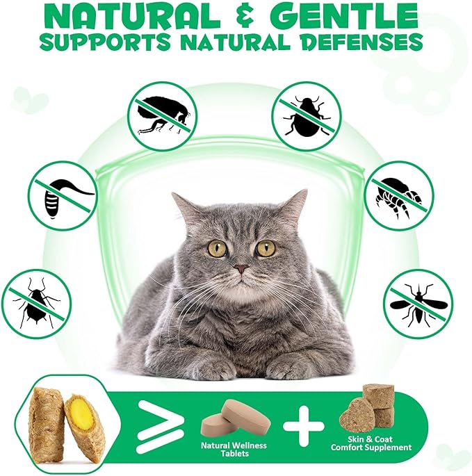 Specifically Formulated for Cats, Chewable Tablets for Cats & Kittens, Daily Support for Flea & Tick Defense, Immune Health & Gut Care, All Breeds & Ages, 30 Chewable Supplements