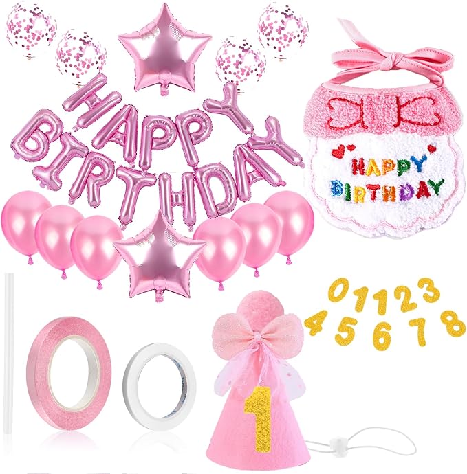 Birthday Hat for Cat with Bandana, Cute Kitten Outfit and Celebration Accessories, Cat Birthday Party Supplies (Pink)