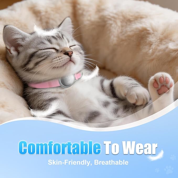 AirTag Cat Collar, Breakaway Air Tag Cat Tracker Collar with Integrated Airtag Holder Compatible with Apple Air Tag, Ultra Elastic & Comfortable Pet Tracking Collars for Cats Kittens (Pink)