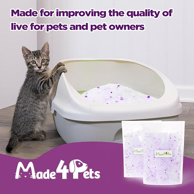 Made4Pets Cat Litter Crystals Kitty Litter Odor Control Crystal Litter Non Clumping No scooping Low Dust, Low Tracking, Lightweight, Dehydrates Waste,Lavenderā 6.6 lbs (2 x 3.3 lb Packs)