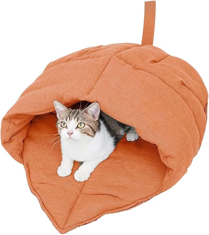 Indoor Cats Cave Bed with Leaves Shape Design Fabric Rest Bed Sleep Bag for Kittens and Winter Autumn Essential Furniture