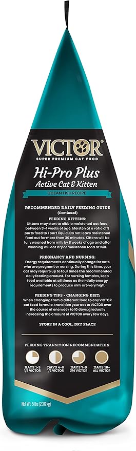 VICTOR Super Premium Cat Food – Hi-Pro Plus Active Adult Cat and Kitten – Dry Feline Food for Active Cats – All Breeds and All Life Stages – Supports Energy, Healthy Coat, Immune Function, 15lb