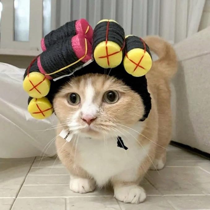 Cat Wig Funny Cute Cat Costume Hat Hair Roller Accessories Dress Up Clothing Festival Party (Yellow Roller)