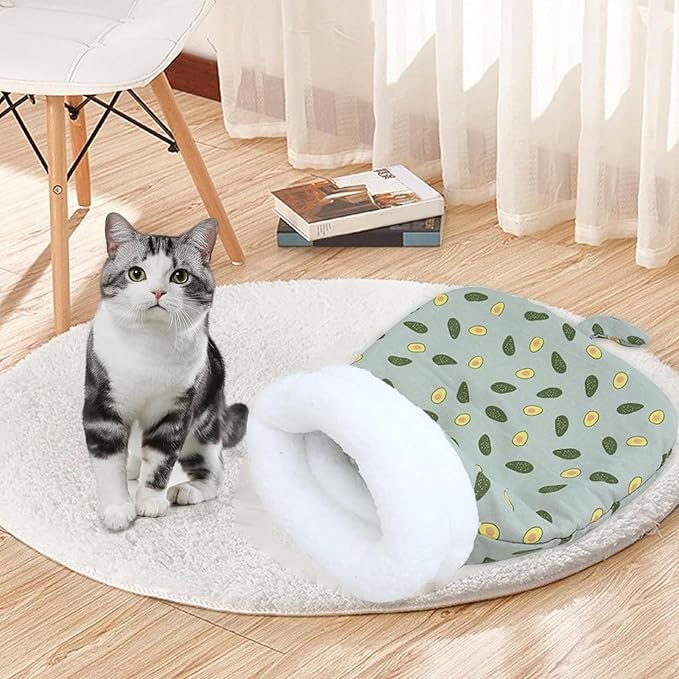 Cat Sleeping Bag Bed, Winter Soft Plush Sack Self Warming Cave Bed for Indoor Cats, 360°Wrap Comfortable Pet Snuggle Sack, Soft Plush Large